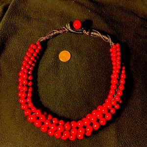Vintage red ceramic bead handmade statement necklace